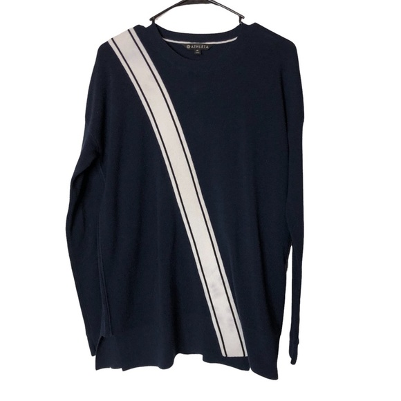 Athleta Streetwise‎ Tunic Stripe Cotton Sweater Navy Sz Medium - Picture 1 of 9